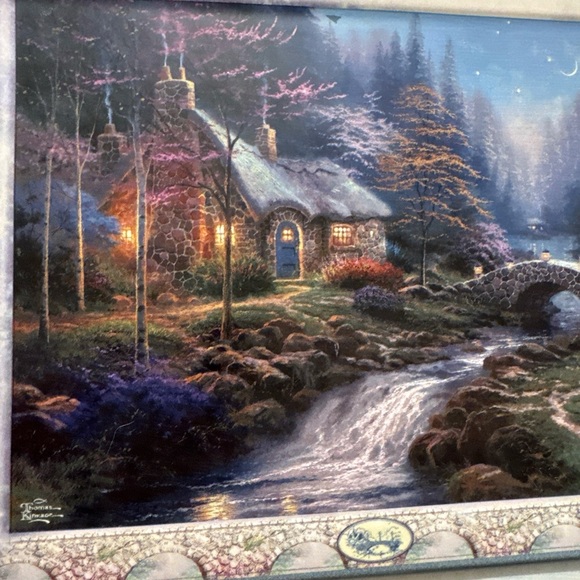Vintage 1999 Thomas Kinkade “Twilight Cottage” 7th issue Hanging Ceramic Plate - Picture 2 of 5